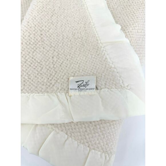 Vintage Faribo Full Queen Beige Satin Trim Waffle Weave Wool Acrylic Blanket - Picture 5 of 8